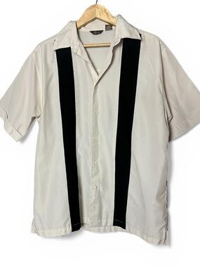 Men's Cream & Black Short-Sleeve Button-Up Camp Shirt